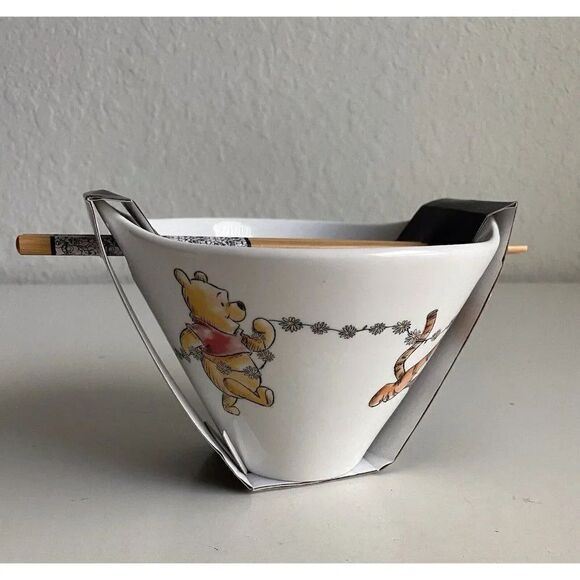 Disney Winnie The Pooh and Friends Flower Chain Ramen Noodle Bowl Chopsticks NEW - Picture 1 of 8